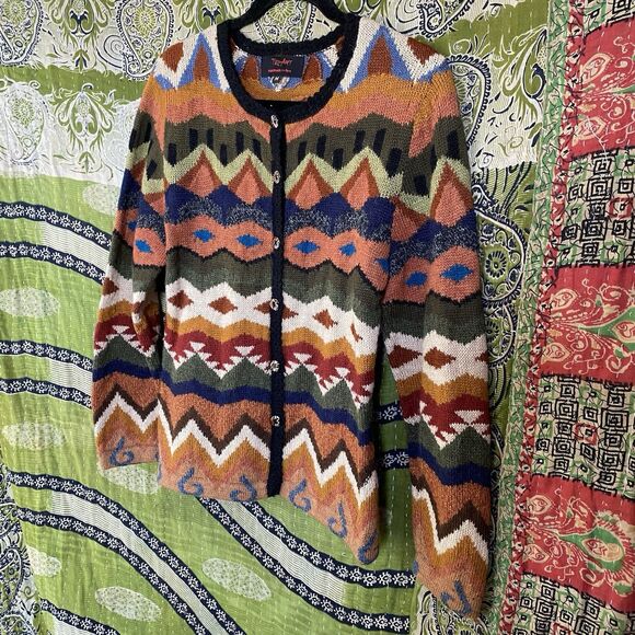 NWOT Rare Tey Art Alpaca Wool Blend Multicolored Knit Cardigan Size Medium - Picture 7 of 15